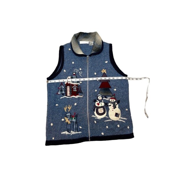 Victoria Jones Women Snowman Sweater Vest Holiday Christmas Full Zip Collar S - Picture 6 of 12